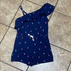 Navy One-Shoulder Romper with Ice Cream Print